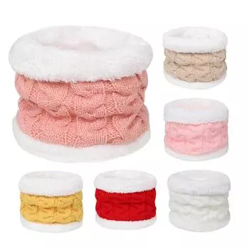 Вязаный теплый меховой комочек для девочек и мальчиков, детский зимний детский шейный шарф с кольцом винный