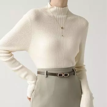 Вязаный тонкий свитер с длинными рукавами во французском стиле, женские осенне-зимние офисные женские пуловеры, модные мягкие топы с воротником-стойкой 29067 One Size орион