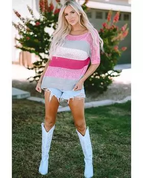 Вязаный топ в полоску Azura Exchange Colorblock L розовый