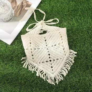 Вязаный треугольный шарф с кисточками, женский, крючком, пасторальный, ретро, аксессуары для волос, бандана, повязки на голову для женщин, девушек, французские резинки для волос