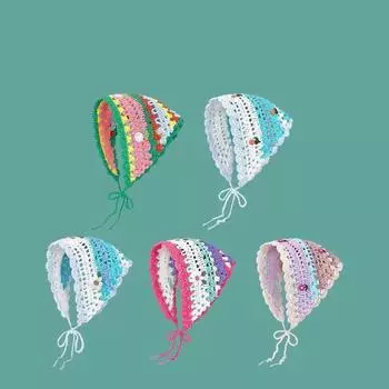 Вязаный женский платок на голову, французский милый ободок-сумка 2024, новый литературный и художественный стиль, ручная работа, треугольный шарф, головной убор, тренд