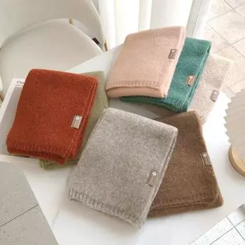 Вязаный женский шарф однотонный шерстяной осенне-зимний теплый шарф простой дизайн утолщенная мягкая кашемировая шаль 155cmX18cm бежевый