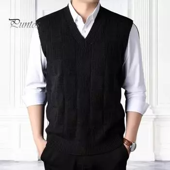 Вязаный жилет без рукавов с V-образным вырезом, однотонный, с геометрическим узором в виде квадратов, вязаные топы, осень-зима, повседневная трикотажная майка M бежевый