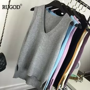 Вязаный жилет без рукавов, женский свободный свитер с v-образным вырезом ярких цветов, простой свитер в корейском стиле, повседневный элегантный трикотаж, зима One Size зелёный