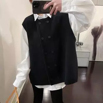 Вязаный жилет большого размера женский весенне-осенний без рукавов вязаный жилет женский с чувством дизайна корейская версия свободного жилета XXXL чёрный