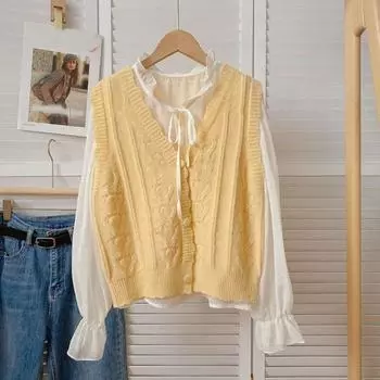 Вязаный жилет для женщин модный осенне-зимний многослойный сладкий и свежий свитер кардиган студенческий топ модный