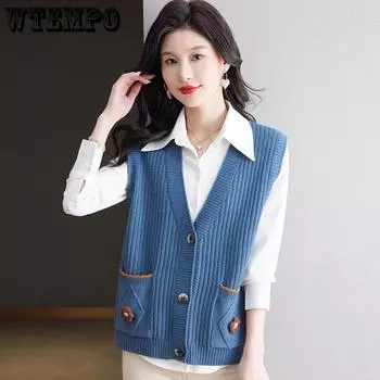 Вязаный жилет для женщин среднего возраста, весенний новый модный короткий жилет-свитер для женщин M красный