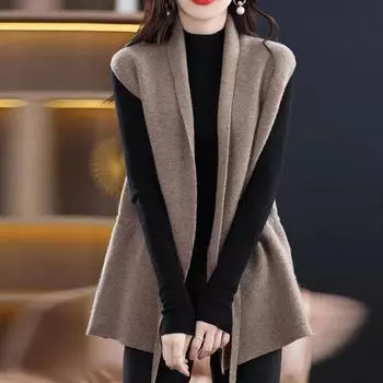 Вязаный жилет, кардиган, свитер, женская осенне-зимняя верхняя одежда, свитер, свободная верхняя одежда, однотонный кардиган без рукавов, жилет женский One Size хаки