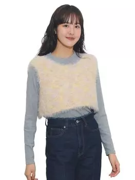 Вязаный жилет oMIX Shaggy Vest Set ONE SIZE [Beams Heart] L/S для женщин ЖЕЛТЫЙСЕРЫЙ