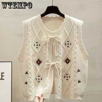 Вязаный жилет с круглым вырезом, кардиган, женская весенняя мода и свободный свитер в западном стиле S