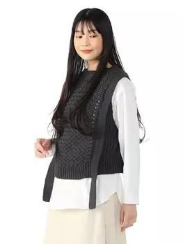 Вязаный жилет с внутренней корзиной Вязаный жилет CHARCOAL ONE SIZE [Beams Heart] S/S (Установить элемент) Женский древесный уголь