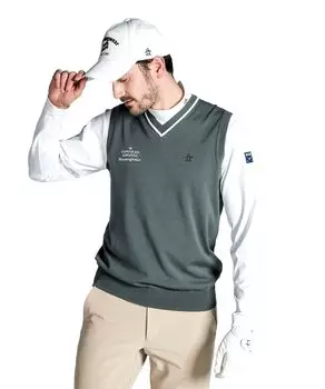 Вязаный жилет Simple Basic без рукавов, пригодный для ручной стирки, гольф MGMXJL82 GY00 [Munsingwear] с V-образным вырезом для мужчин (Серый)