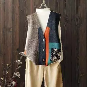 Вязаный жилет в стиле ретро, кардиган свободного кроя, осенне-зимний дизайн, жилет-свитер для женщин, верхняя одежда, майка S жёлтый