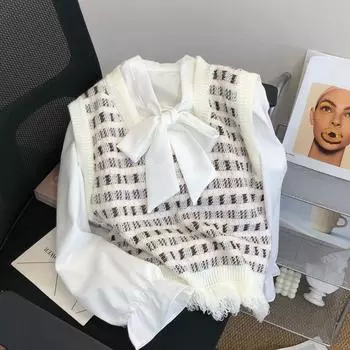 Вязаный жилет в стиле ретро, свитер, пуловер, женский осенне-осенний повседневный короткий свитер без рукавов с v-образным вырезом, жилет, пуловер, женские топы One Size темно-синий