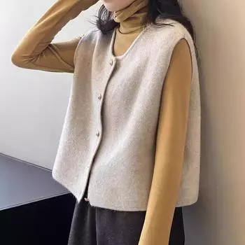 Вязаный жилет в стиле ретро, женский осенний французский свободный свитер-майка с круглым вырезом поверх корейского топа на плечах S