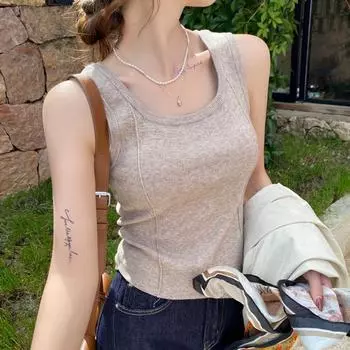 Вязаный жилет, женская нижняя одежда, осень и зима, новый стиль, закрывающий грудь, U-образный вырез, широкие бретели, низ, небольшие подтяжки, внешний верх S