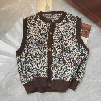 Вязаный жилет, женский осенне-весенний кардиган без рукавов с v-образным вырезом, верхняя одежда, маленькая майка, винтажный удобный свитер на пуговицах с принтом, жилеты M розовый