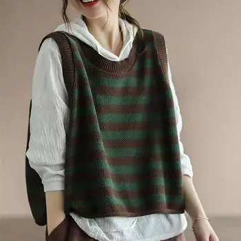 Вязаный жилет женский свободный безрукавный свитер без рукавов свободный жилет повседневный жилет с V-образным вырезом S