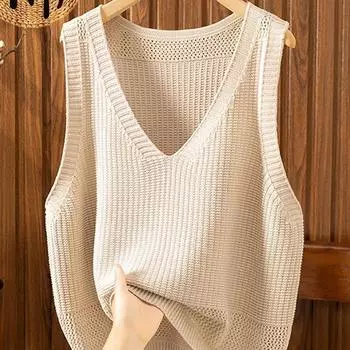 Вязаный жилет женский свободный майка без рукавов топ свитер жилет свободный повседневный жилет с V-образным вырезом S белый