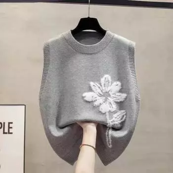 Вязаный жилет, женский свободный жилет на открытом воздухе, складной свитер, жилет, женская одежда S чёрный