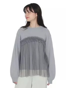 Вязать стыковочный трикотаж СЕРЫЙ ОДИН РАЗМЕР [Beams Heart] L/S o/Tulle Women s серый