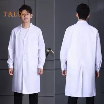 Врачебный халат, белый, с длинными рукавами, V-образным вырезом, противообрастающий, для мужчин и женщин, многокарманный, дизайнерский рабочий лабораторный халат Mens S