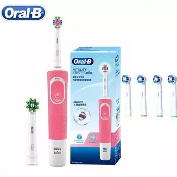 Вращающаяся электрическая зубная щетка Oral B D100 Vitality, суперчистый таймер, водонепроницаемая зубная щетка для взрослых, дополнительная сменная насадка