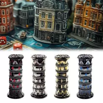 Вращающаяся башня для игральных костей 7 в 1 Многогранник Металлический кубик Спиннер с вращающимся шаром Металлическая конструкция Дизайн дракона Подземелья и игра для драконов РПГ A