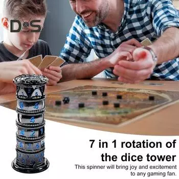 Вращающаяся башня для игральных костей 7 в 1 Многогранник Металлический кубик Спиннер с вращающимся шаром Металлическая конструкция Дизайн дракона Подземелья и игра для драконов Ролевая игра в жанре РПГ D