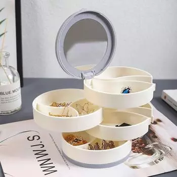 Вращающаяся четырехслойная шкатулка для хранения украшений, ожерелий, сережек, колец, браслетов, многослойная коробка для хранения с зеркалом белый