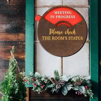 Вращающаяся деревянная табличка на дверь офиса «Совещание в разгаре» Знак на дверь офиса «Занят» Добро пожаловать, пожалуйста, постучите, декоративная табличка на дверь конференц-зала 15cm