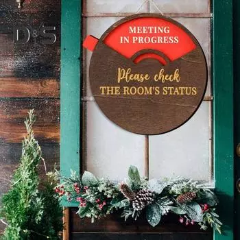 Вращающаяся деревянная табличка на дверь офиса «Совещание в разгаре» Знак на дверь офиса «Занят» Добро пожаловать, пожалуйста, постучите, декоративная табличка на дверь конференц-зала 15cm