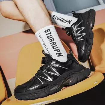 Вращающаяся кнопка в стиле Гонконга, модный тренд, повседневная спортивная обувь, мужская обувь, весна и осень, дышащая сетка, удобная платформа, кроссовки для бега 38