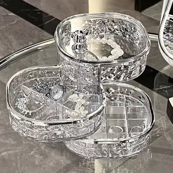 Вращающаяся коробка для хранения ювелирных изделий, сережек, заколок, резинок для волос, ожерелий, гвоздиков, пылесборник 13.4X13.4X14.2cm серебряный/прозрачный