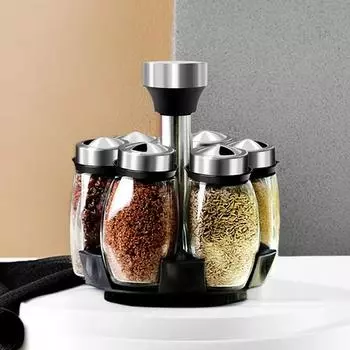 Вращающаяся коробка для приправ, набор ароматизированной соли, стеклянная коробка для приправ, барбекю из нержавеющей стали, для использования на кухне и дома, 7 шт.