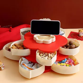 Вращающаяся коробка для закусок, конфеты, сервировочные контейнеры, принадлежности для украшения дома, контейнер для хранения продуктов питания для орехов Small Single Layer
