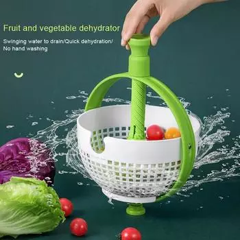 Вращающаяся корзина для сушки, многофункциональная миска для чистки фруктов, вращающаяся сушилка для фруктов и овощей, кухонная мойка, коллектор для еды, сушилка для фруктов зелёный