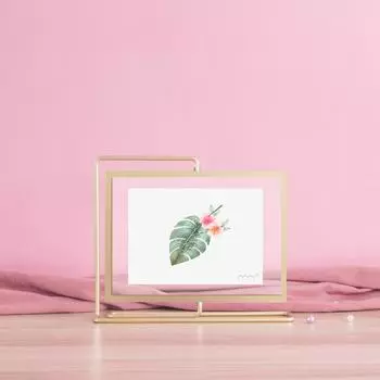 Вращающаяся металлическая фоторамка Nordic Gold: Двусторонний 8-дюймовый стеклянный дисплей для свадебных фотографий Horizontal Black