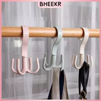 Вращающаяся многофункциональная вешалка для шарфов с четырьмя крючками, крючок для хранения сумок на поясе, пластиковая вешалка для одежды, крючок с четырьмя лапками, крючок для обуви розовый