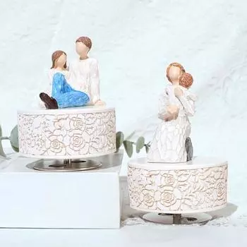 Вращающаяся музыкальная шкатулка, фигурка мамы и ребенка, расписанная вручную музыкальная скульптура на день рождения, годовщину, день матери A