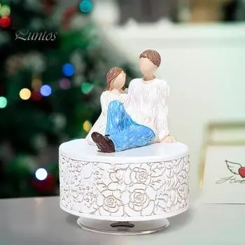 Вращающаяся музыкальная шкатулка, фигурка мамы и ребенка, расписанная вручную музыкальная скульптура на день рождения, годовщину, день матери C