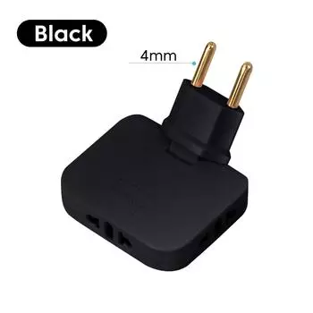 Вращающаяся на 180 градусов розетка 3-в-1 EU Plug Converter Удлинитель EU для путешествий Многоштекерный тонкий беспроводной адаптер для розеток Розетки Black 4mm