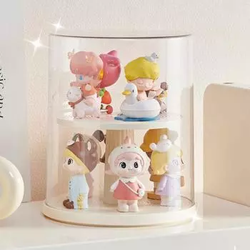 Вращающаяся на 360 градусов коробка для хранения аниме-фигурок, штабелируемая витрина, 2-уровневая пылезащитная витрина для коллекционных фигурок CHINA