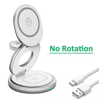 Вращающаяся на 360 градусов магнитная беспроводная зарядная подставка 3 в 1 для iPhone 15 14 13 12 Pro Max Watch Airpods Быстрая зарядная станция