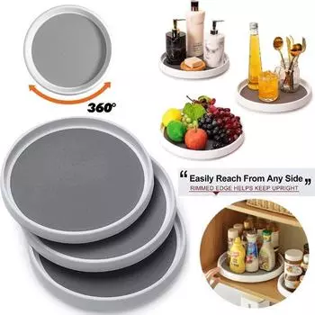 Вращающаяся на 360 градусов полка для хранения приправ, многофункциональный лоток 3 размеров для кухонного органайзера, аксессуары S белый