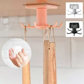 Вращающаяся на 360 градусов полка для посуды, держатель с крючком, настенные кухонные держатели для хранения инструментов для шкафа для ванной комнаты, подвесной органайзер чёрный