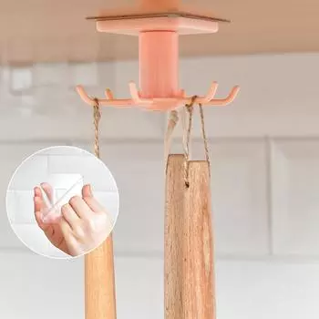 Вращающаяся на 360 градусов полка для посуды, держатель с крючком, настенные кухонные держатели для хранения инструментов для шкафа для ванной комнаты, подвесной органайзер чёрный