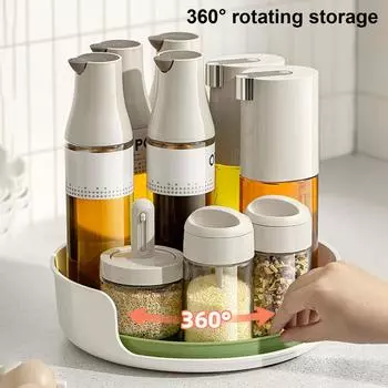 Вращающаяся на 360 градусов полка для специй, кухонный поднос для столешницы, большая емкость, противоскользящий дизайн, органайзер для приправ, поднос для хранения