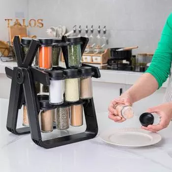 Вращающаяся на 360 градусов полка для специй с дизайном колеса обозрения, легкий доступ, большая вместимость, кухонный органайзер, держатель для хранения специй A чёрный