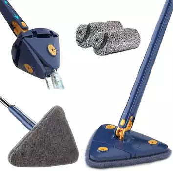 Вращающаяся на 360 градусов регулируемая швабра для уборки, треугольная швабра с длинной ручкой, многоразовая вращающаяся швабра, швабра с ручкой из нержавеющей стали